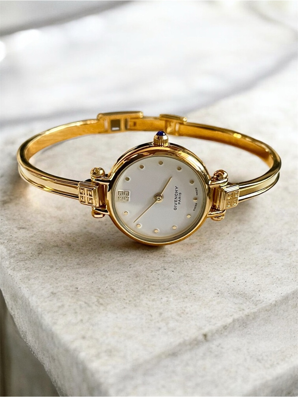 Givenchy Gold Bangle Watch with White Dial